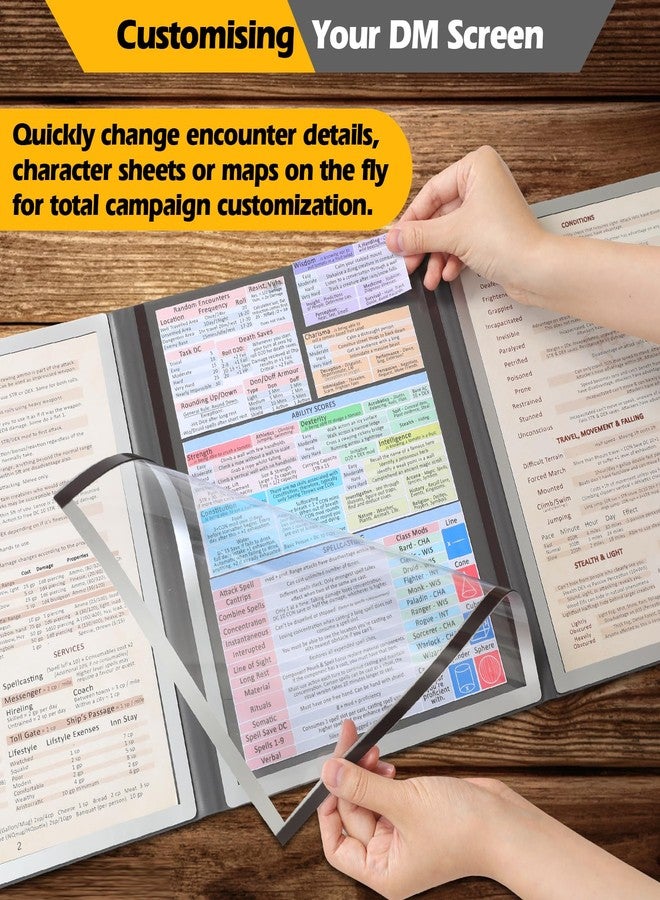 Grajar DND Customizable DM Screen 5e with 4 Panels for US Letter Paper, Large Opening Magnetic Pockets with Wet-Erase Function, Included D&D Master Screen Inserts - Image 3
